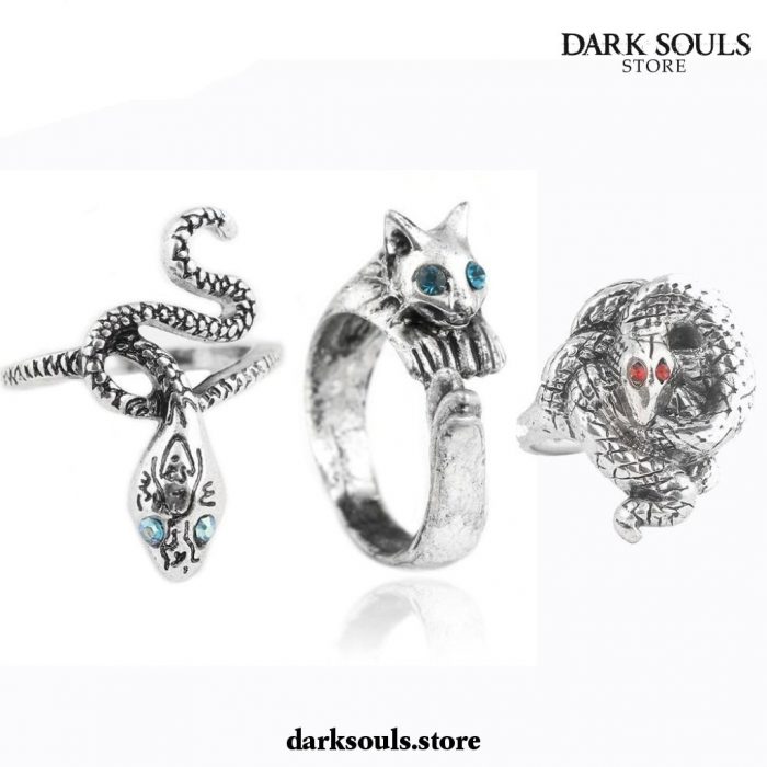 Dark Souls 3 Vintage Alloy Snake Cat Shape Metal Rings