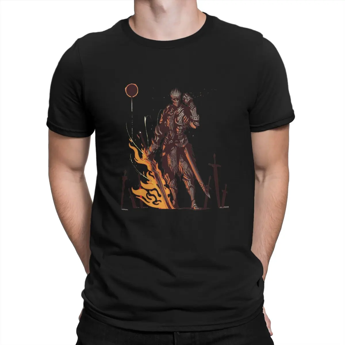 Vintage Fire T Shirts for Men Crewneck T Shirt Dark Souls Short Sleeve Tees Summer Clothes - Dark Souls Store